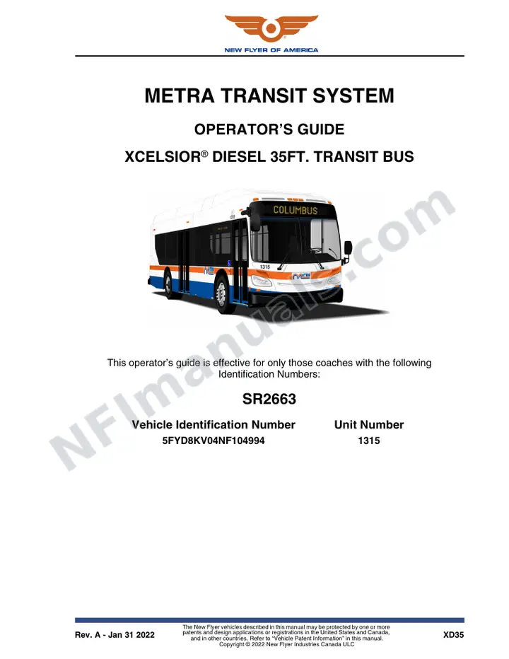 SR2663 Operator's Guide, METRA Transit System first-page preview