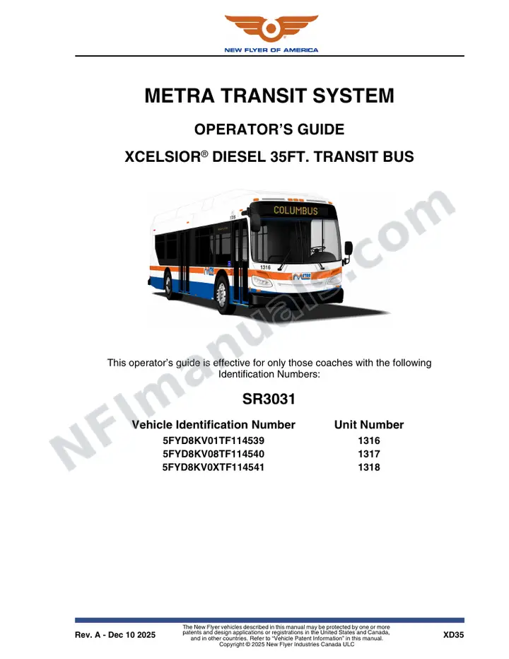 SR3031 Operator's Guide, METRA Transit System first-page preview