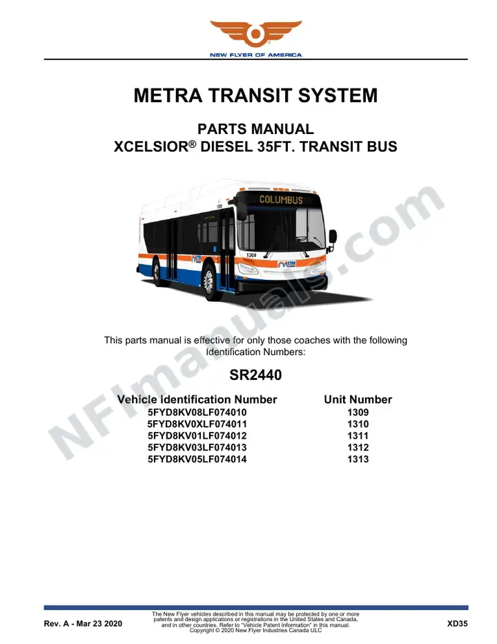 SR2440 Parts Manual, METRA Transit System first-page preview