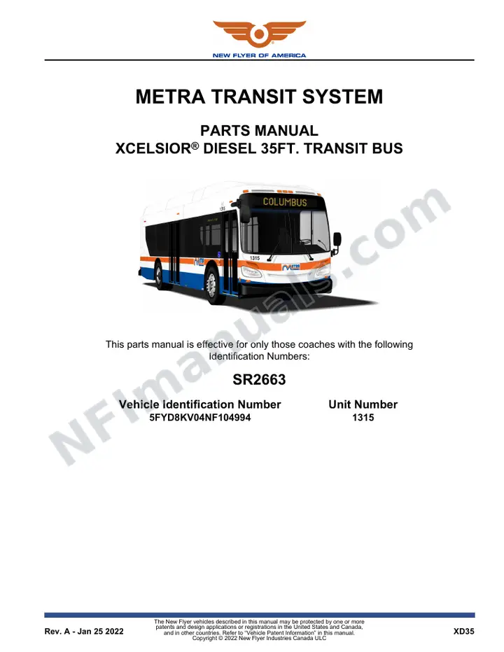SR2663 Parts Manual, METRA Transit System first-page preview