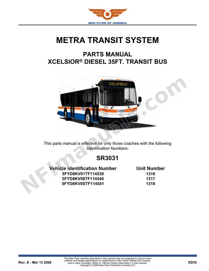 SR3031 Parts Manual, METRA Transit System first-page preview