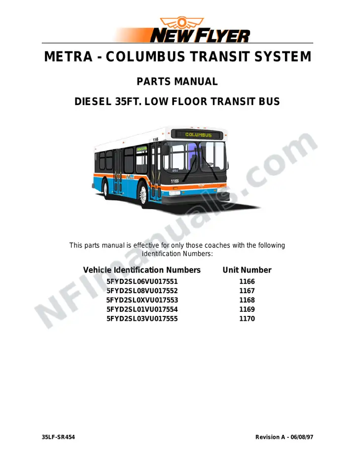 SR454 Parts Manual, METRA Transit System first-page preview