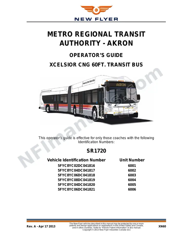 New Flyer XN60 Manual Package - METRO - Akron included manual preview