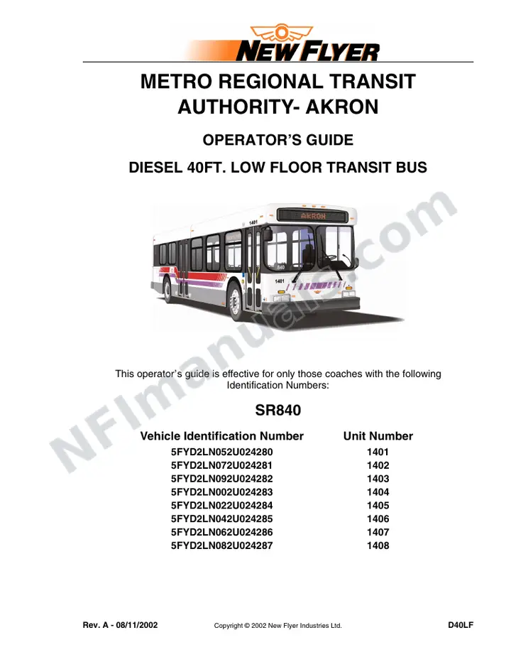 SR840 Operator's Guide, Metro Regional Transit Authority - Akron first-page preview