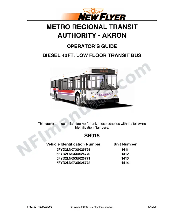 SR915 Operator's Guide, Metro Regional Transit Authority - Akron first-page preview