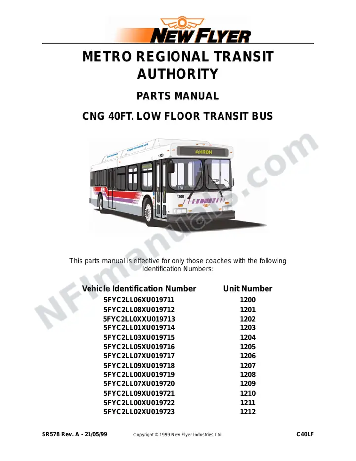 SR578 Parts Manual, Metro Regional Transit Authority - Akron first-page preview
