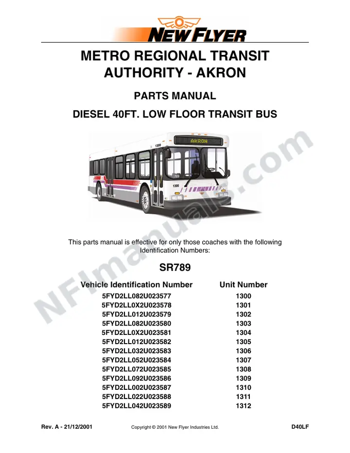 SR789 Parts Manual, Metro Regional Transit Authority - Akron first-page preview
