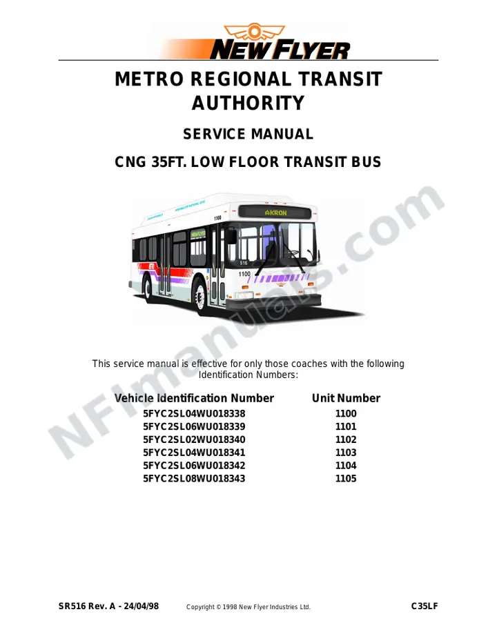 SR516 Service Manual, Metro Regional Transit Authority - Akron first-page preview