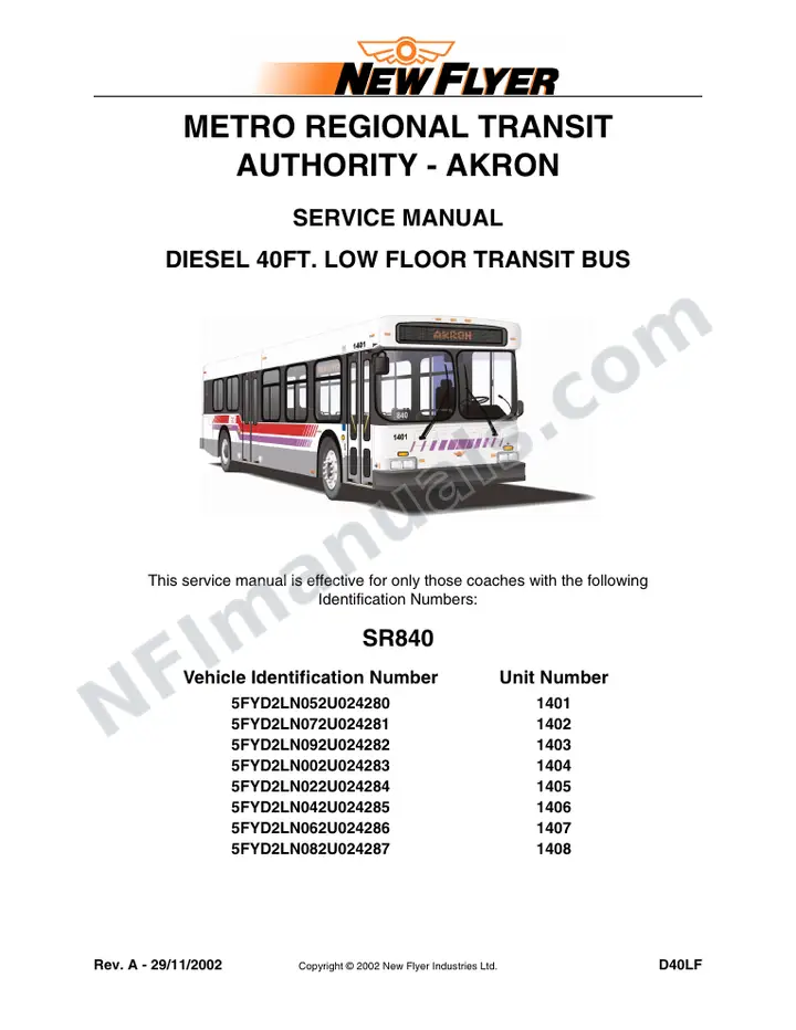 SR840 Service Manual, Metro Regional Transit Authority - Akron first-page preview