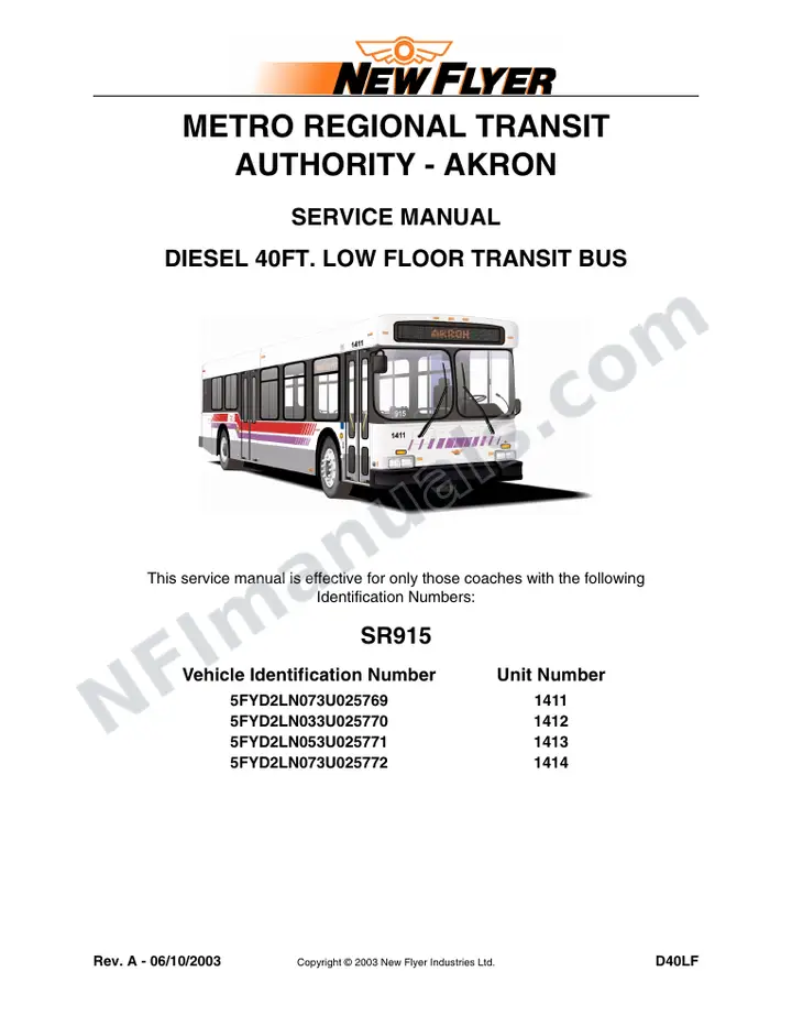 SR915 Service Manual, Metro Regional Transit Authority - Akron first-page preview
