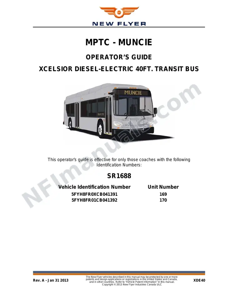 New Flyer XDE40 Manual Package - MITS - Muncie included manual preview