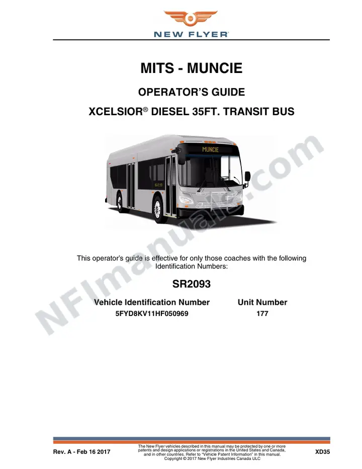New Flyer XD35 Manual Package - MITS - Muncie included manual preview
