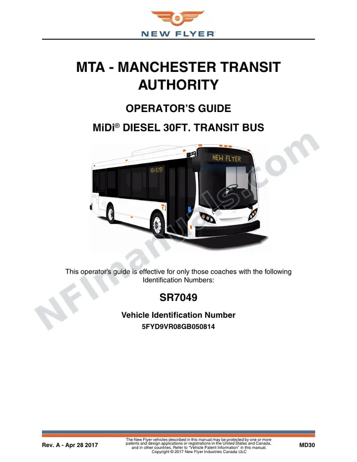 New Flyer MD30 Manual Package - MTA - Manchester Transit Authority included manual preview