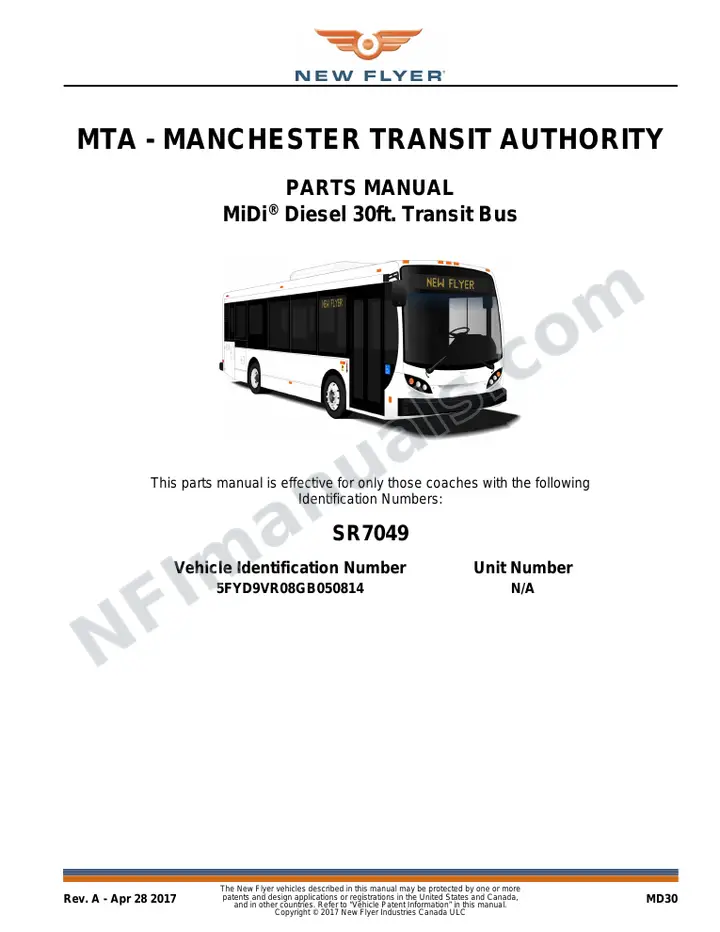 SR7049 Parts Manual, MTA - Manchester Transit Authority first-page preview