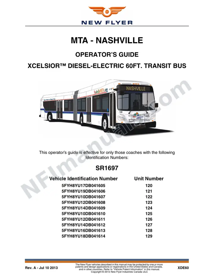 New Flyer XDE60 Manual Package - MTA - Nashville included manual preview