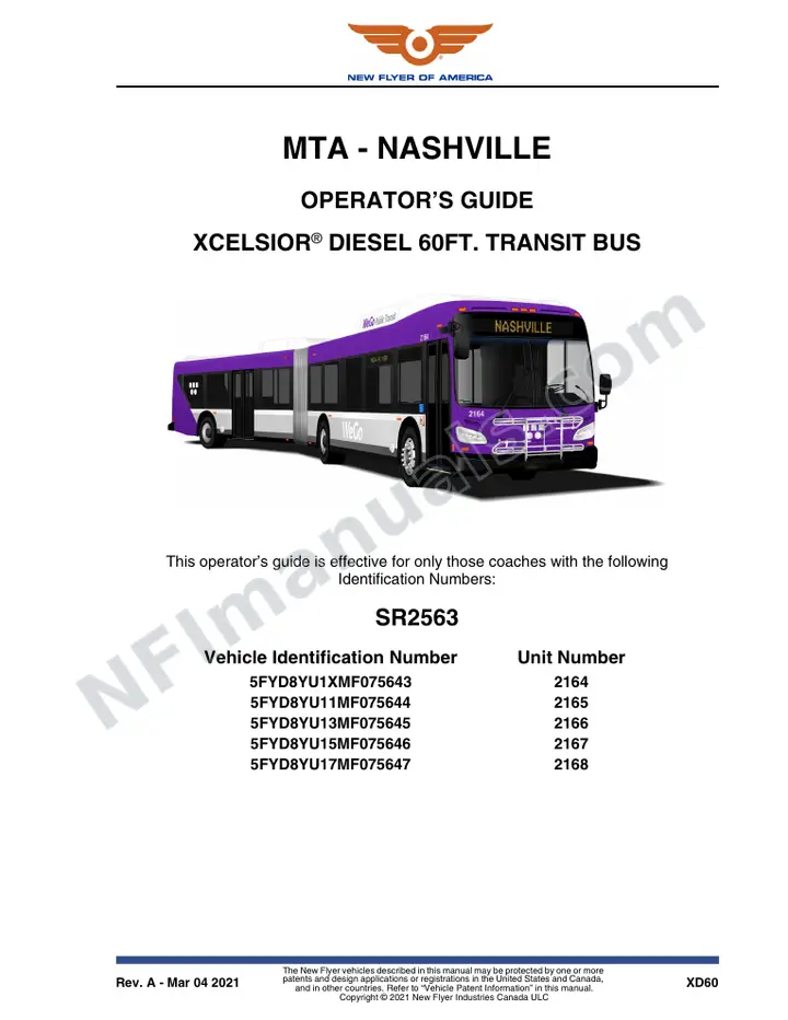 New Flyer XD60 Manual Package - MTA - Nashville included manual preview