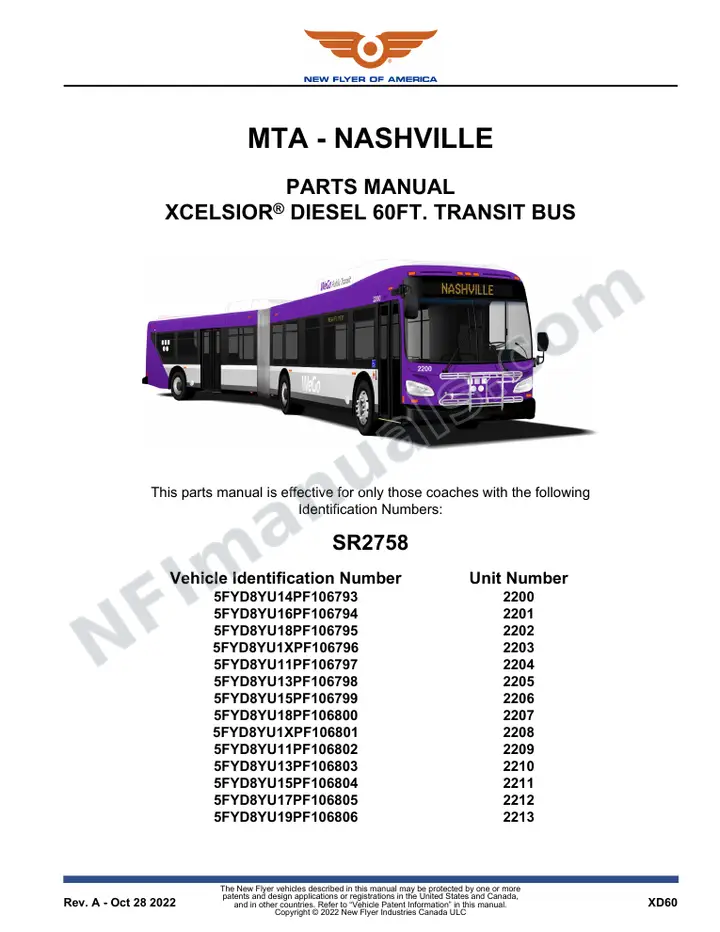 SR2758 Parts Manual, MTA - Nashville first-page preview