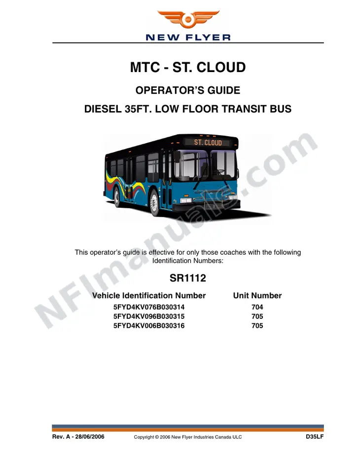 New Flyer D35LF Manual Package - MTC - St. Cloud included manual preview