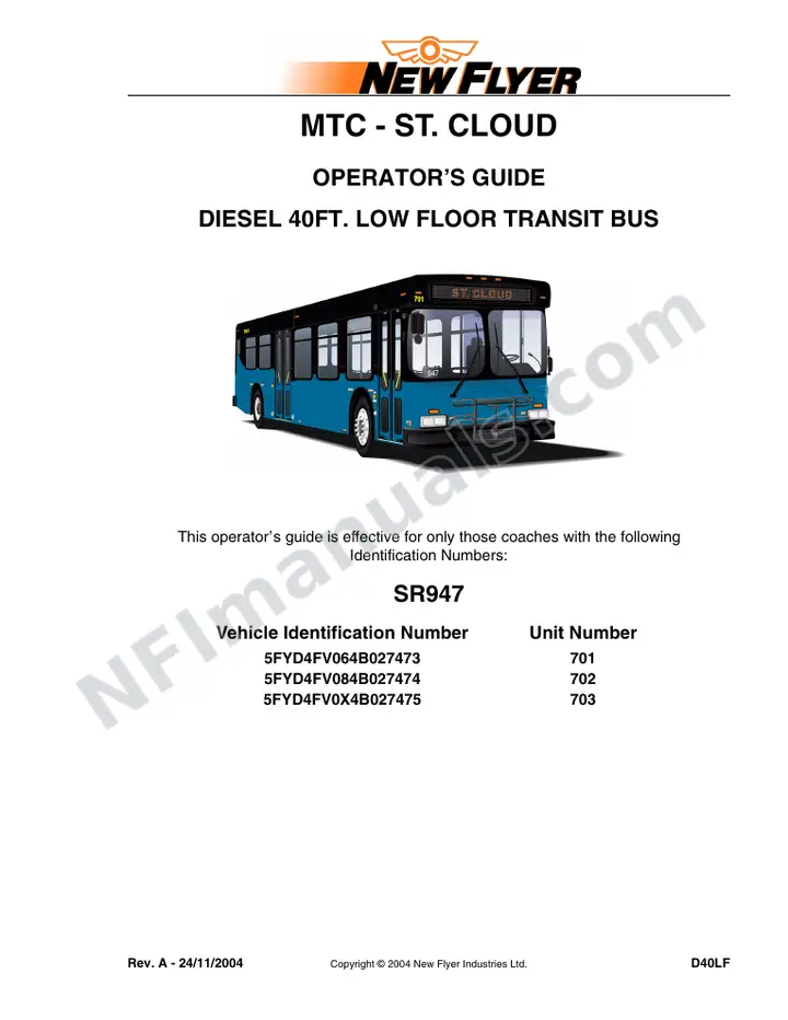New Flyer D40LF Manual Package - MTC - St. Cloud included manual preview