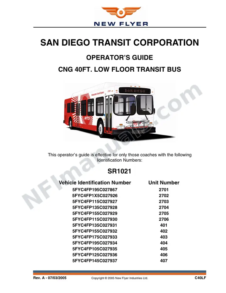 New Flyer C40LF Manual Package - MTS - San Diego included manual preview