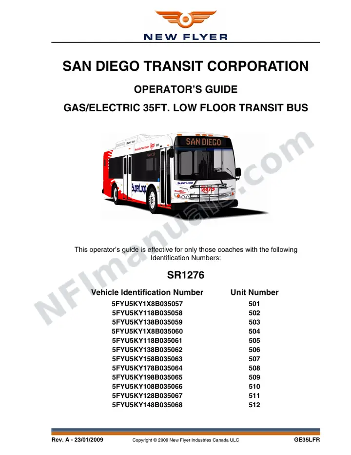 New Flyer GE35LFR Manual Package - MTS - San Diego included manual preview