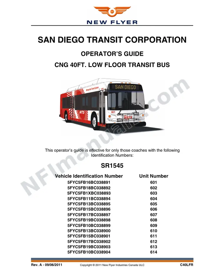 New Flyer C40LFR Manual Package - MTS - San Diego included manual preview