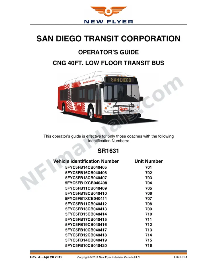 SR1631 Operator's Guide, San Diego Transit Corporation first-page preview