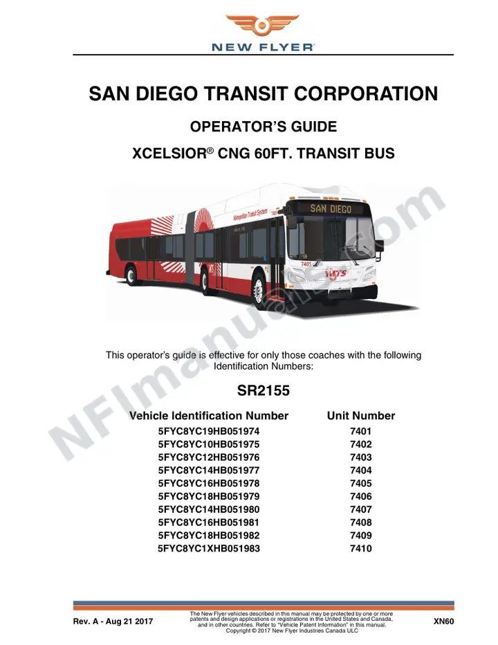 SR2155 Operator's Guide, San Diego Transit Corporation first-page preview