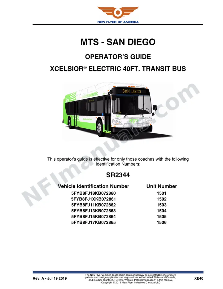 New Flyer XE40 Manual Package - MTS - San Diego included manual preview