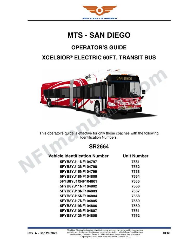 New Flyer XE60 Manual Package - MTS - San Diego included manual preview