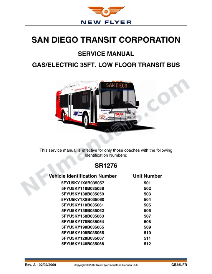 SR1276 Parts Manual, San Diego Transit Corporation first-page preview