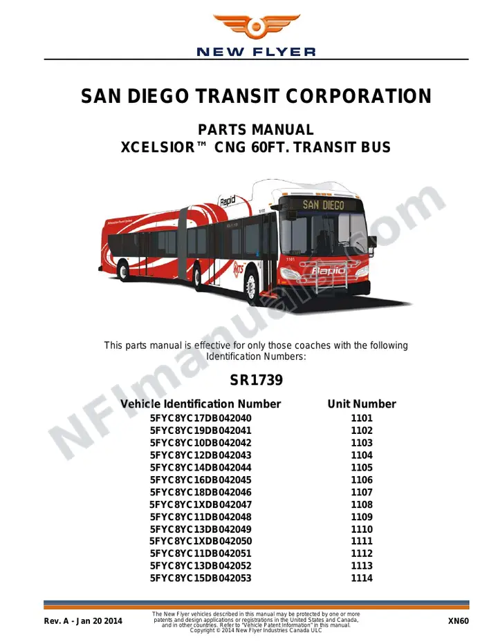 SR1739_1740 Parts Manual, San Diego Transit Corporation first-page preview