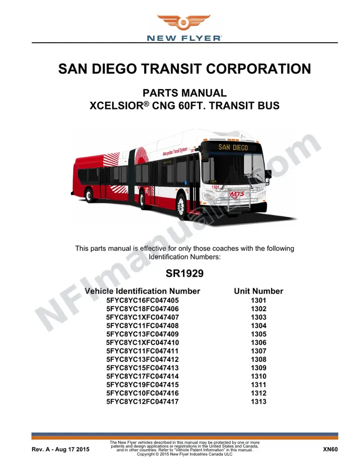 SR1929 Parts Manual, San Diego Transit Corporation first-page preview