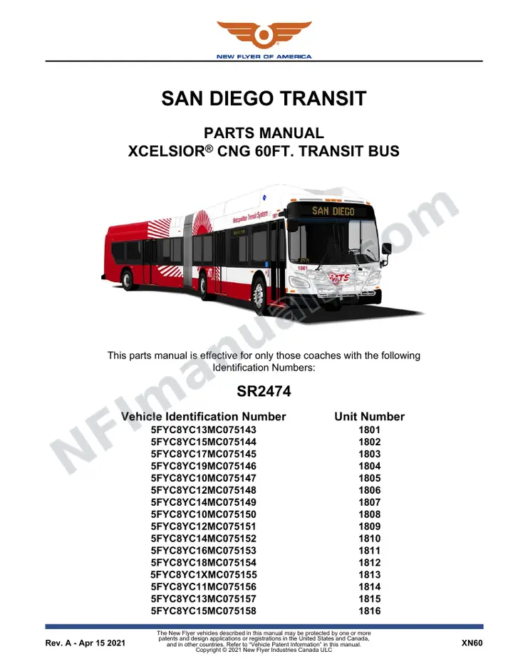 SR2474 Parts Manual, San Diego Transit first-page preview