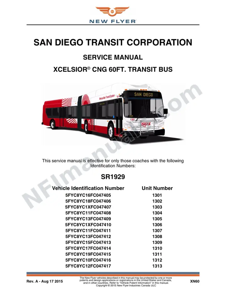SR1929 Service Manual, San Diego Transit Corporation first-page preview