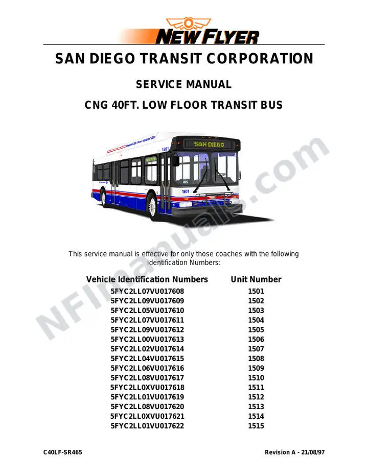 SR465 Service Manual, San Diego Transit Corporation first-page preview