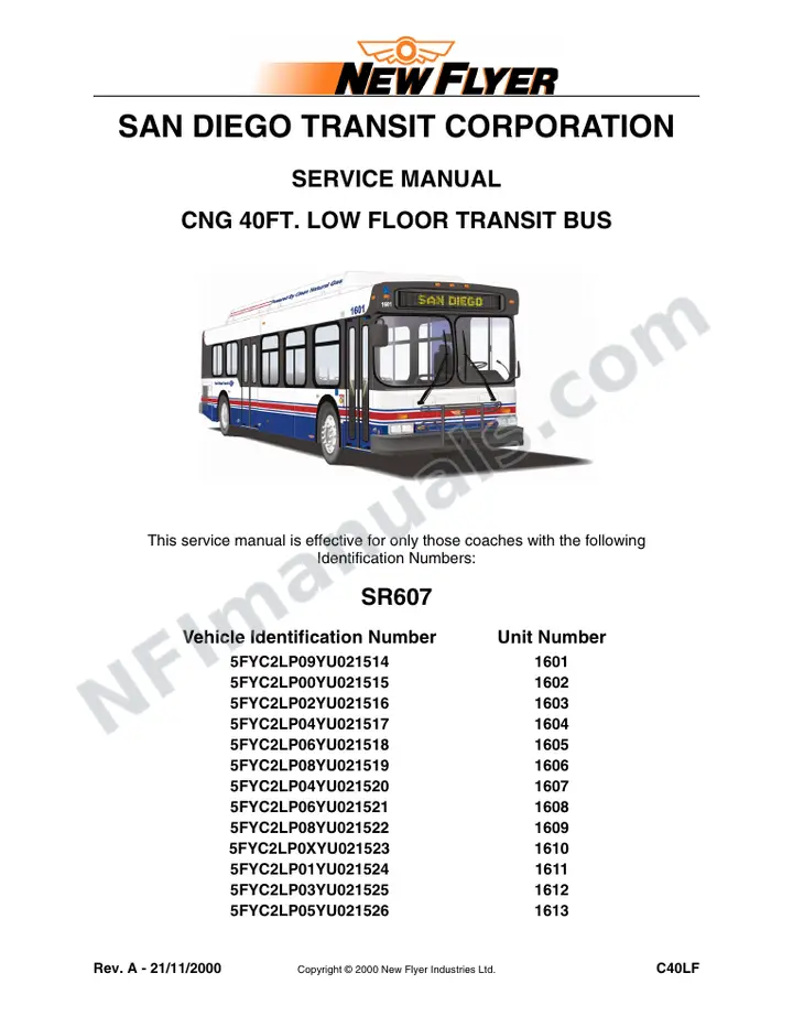 SR607 Service Manual, San Diego Transit Corporation first-page preview