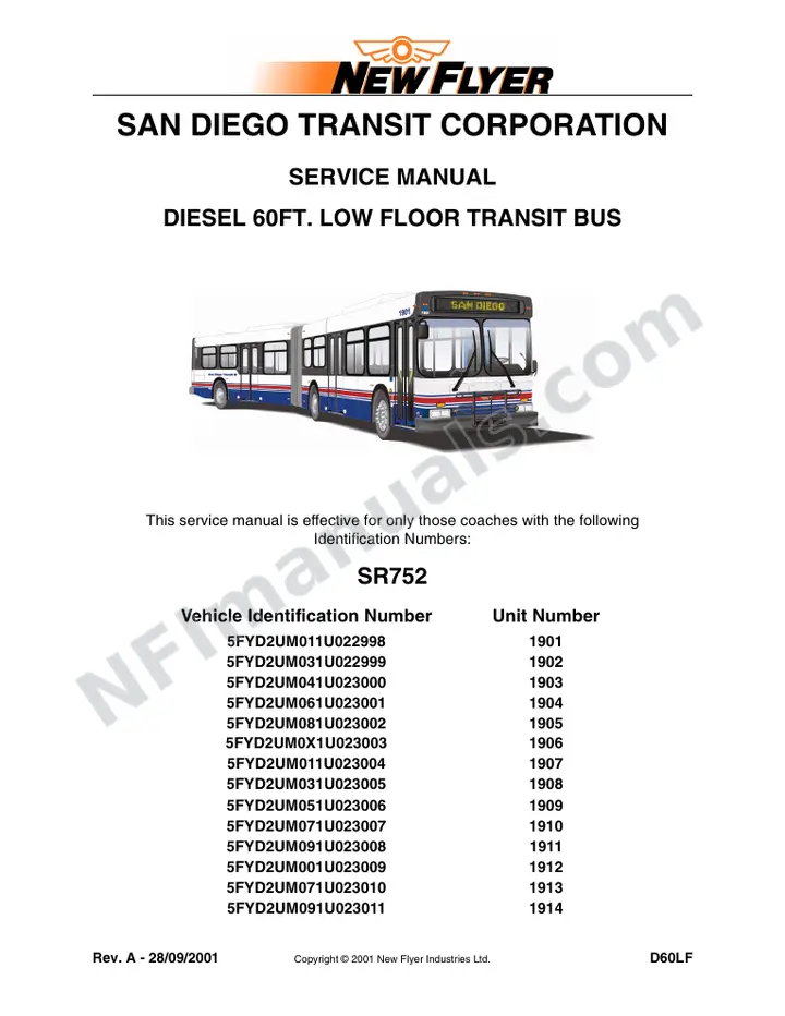 SR752 Service Manual, San Diego Transit Corporation first-page preview
