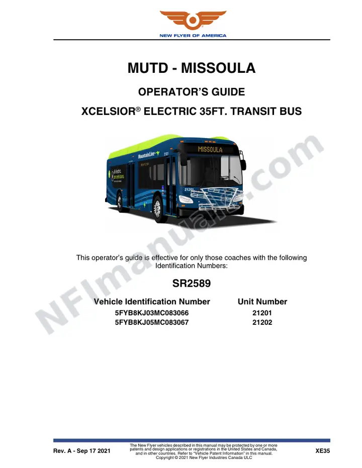 New Flyer XE35 Manual Package - MUTD - Missoula included manual preview