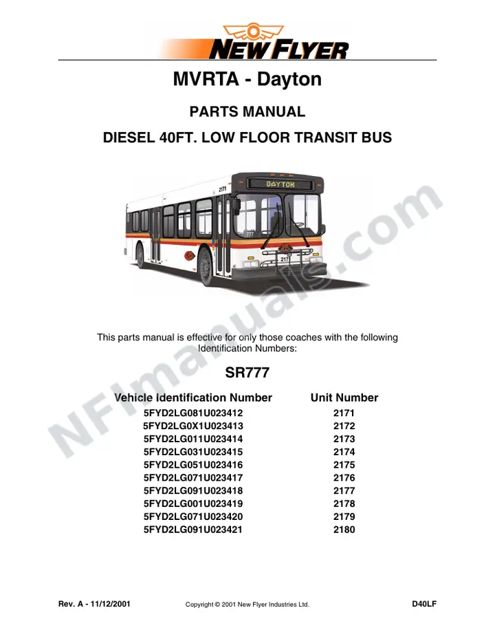 SR777 Parts Manual, MVRTA - Dayton first-page preview