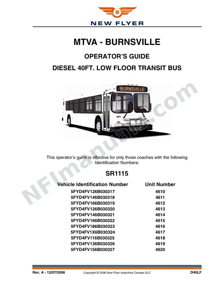 New Flyer D40LF Manual Package - MVTA - Burnsville included manual preview