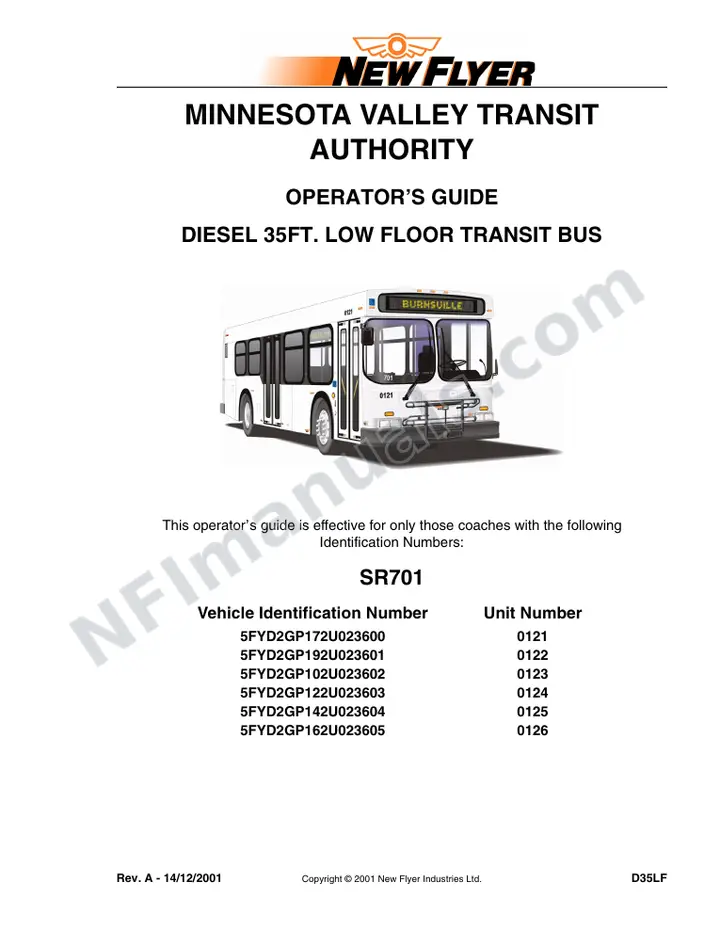 New Flyer D35LF Manual Package - MVTA - Burnsville included manual preview