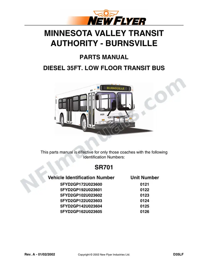SR701 Parts Manual, Minnesota Valley Transit Authority - Burnsville first-page preview