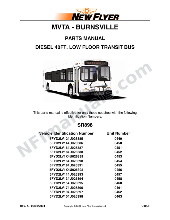 SR898 Parts Manual, MVTA - Burnsville first-page preview