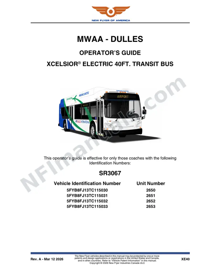 New Flyer XE40 Manual Package - MWAA - Dulles included manual preview