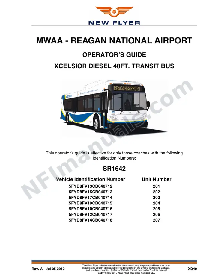 New Flyer XD40 Manual Package - MWAA - Reagan National Airport included manual preview