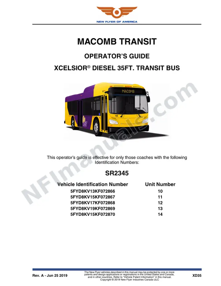 New Flyer XD35 Manual Package - Macomb Transit included manual preview