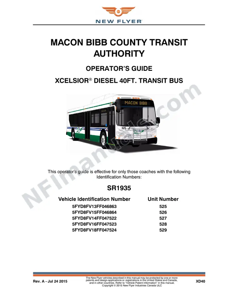 New Flyer XD40 Manual Package - Macon Bibb County Transit Authority included manual preview