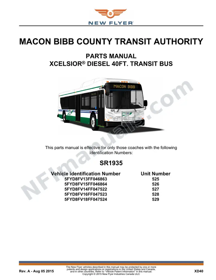 SR1935 Parts Manual, Macon Bibb County Transit Authority first-page preview