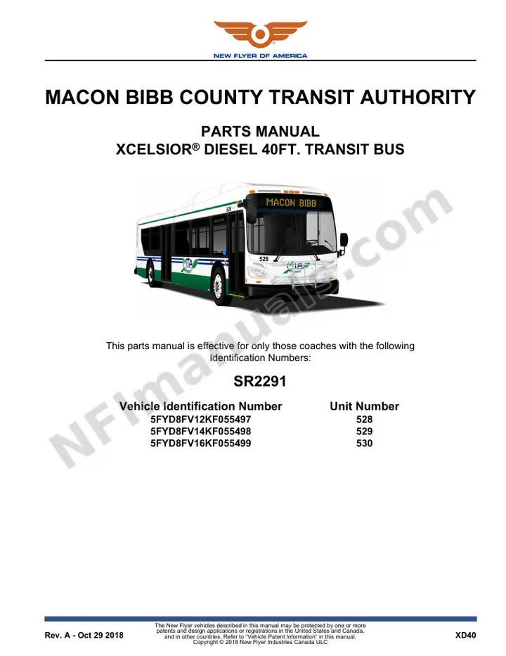 SR2291 Parts Manual, Macon Bibb County Transit Authority first-page preview